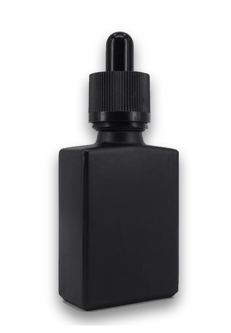 30ml Matte black Square Glass Bottle 18mm Neck Finish cap with glss dropper