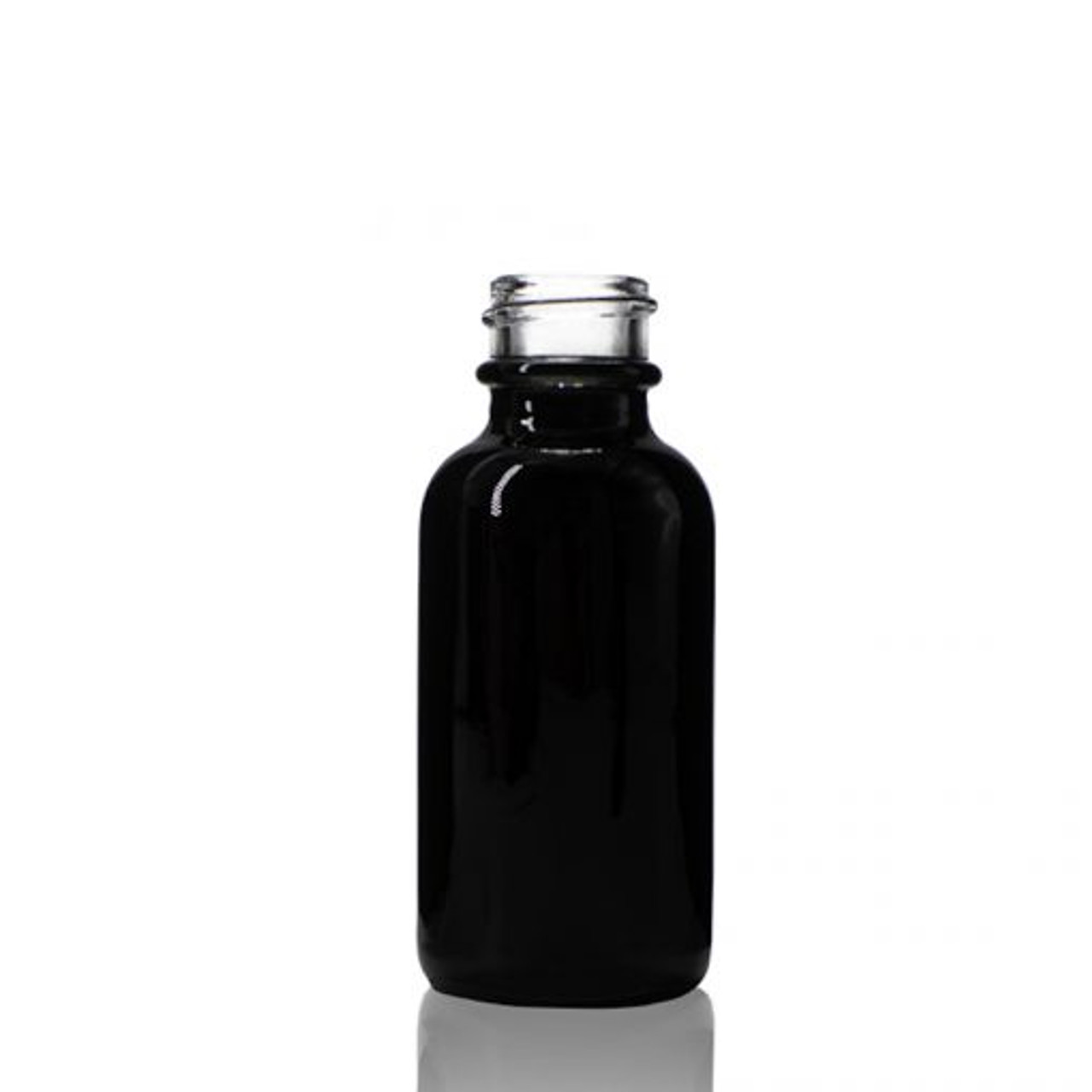 1 oz Shiny Black Boston Round Glass Bottle with 20-400 Neck Finish