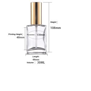 30ml clear square glass perfume bottle with different color lip