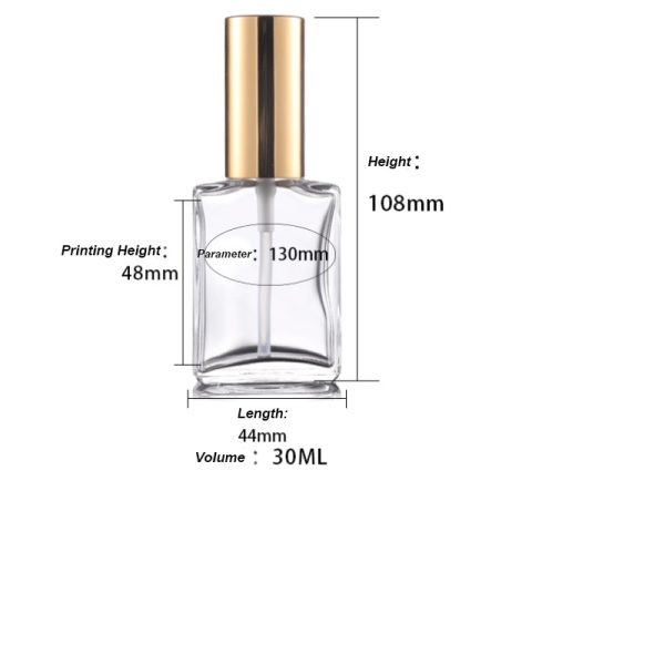 30ml clear square glass perfume bottle with different color lip