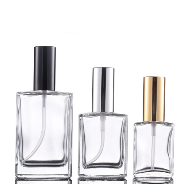 50ml clear square glass perfume bottle with different color lip