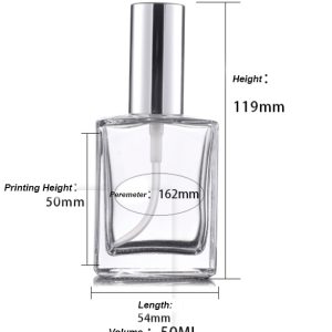 50ml clear square glass perfume bottle with different color lip