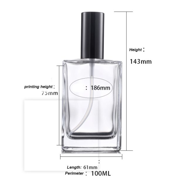 100ml clear square glass perfume bottle with different color lip