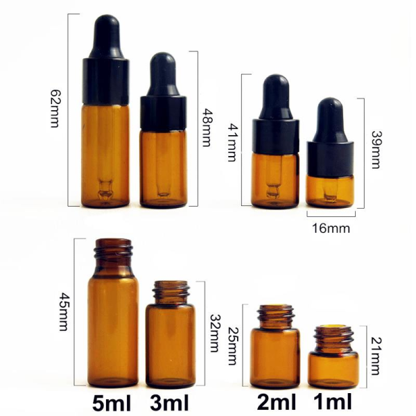 1ml/2ml/3ml/5ml Amber Glass mini Dropper Bottle